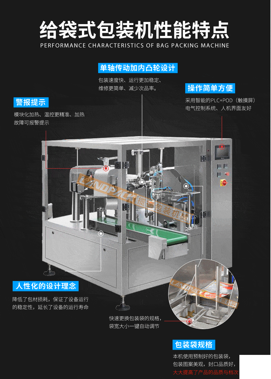 給袋式顆粒包裝機(jī)特點(diǎn)